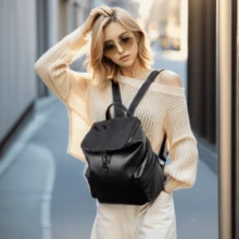 1pc Ladies' Large Capacity Fashionable Travel & Commute Multipurpose Backpack Made Of Top-Grain Cowhide Leather, Lightweight, Waterproof, Casual - Black - View 7