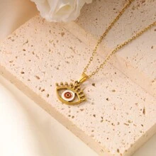 1入18k金時尚多功能不銹鋼金色長睫毛之眼不銹鋼吊墜項鍊 - 眼睛 - 查看 4