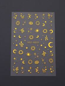 2入組金色太陽月亮星星鍍金美甲貼紙金屬蛇紋設計y2k美甲貼紙自粘式滑塊裝飾 - 金色 - 查看 8