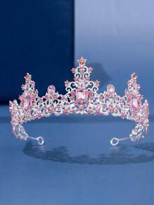 1頂女性皇后皇冠- 巴洛克風格的婚禮頭飾和皇冠,珠寶服裝頭飾,宴會生日派對頭飾 - 粉色 - 查看 2
