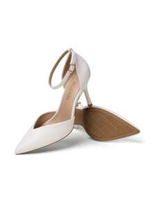 Women's High Stiletto Heels Strappy Pumps Closed Toe Ankle Strap Pointed Toe D'Orsay Heel Dress Elegant Basics Wedding Party Shoes - 白色 - 查看 8