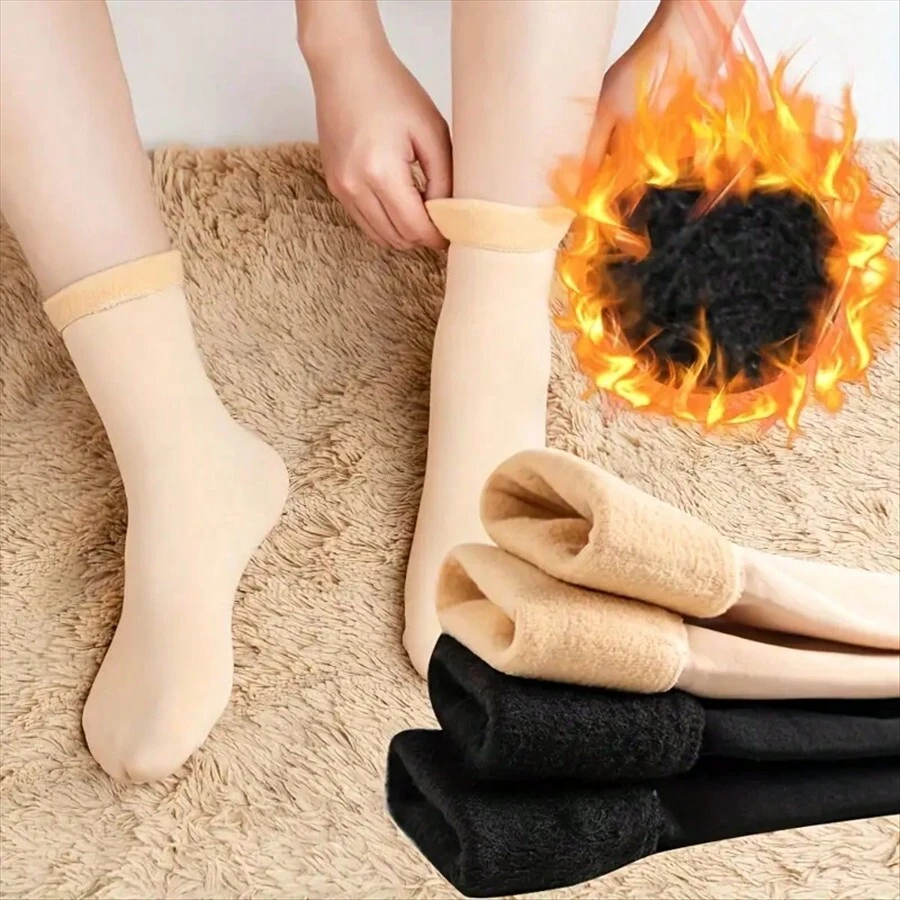 Sports Outdoor 2 Pairs Of Fleece Ankle Socks For Extra Comfort, Perfect For Use As Floor Socks! Black+Skincolor(Small Size) - Black - View 1