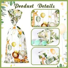 50 Pieces Jungle Animal Cellophane Treat Bags, Green Golden Safari Animal Palm Leaves Plastic Candy Goodie Bags With 50Pcs Golden Twist Ties For Wild One Safari Shower Birthday Party Favors