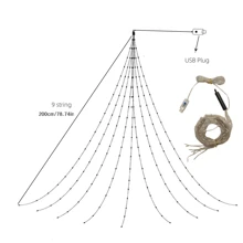 1 件独立日装饰户外灯，2 米/6.56 英尺瀑布树灯，带 9 滴 180 个 LED 红白蓝 8 种照明模式，适用于庭院露台壁炉派对生日节日装饰，户外花园照明，适用于小路、庭院、露台 - 紅白藍 - 查看 7