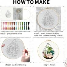 4 件套植物設計初學者刺繡套件,適合成人,包括仙人掌十字繡套件和花朵印花刺繡套件,帶說明,diy 工藝 - 彩色 - 查看 5
