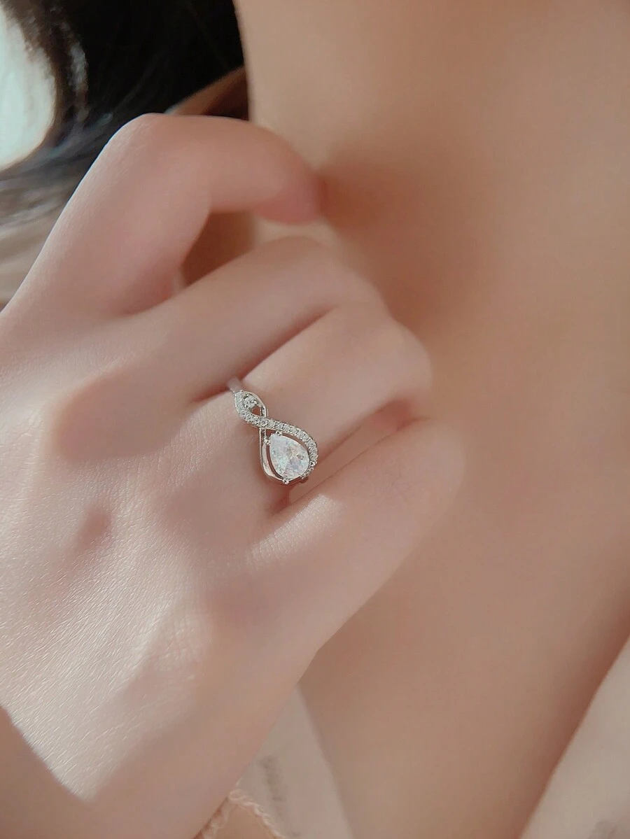 1pc Sterling Silver Ring With Zirconia Inlay, Delicate & Fashionable Accessory For Various Styles, Ideal Gift For Bff & Girlfriend - Silver - View 1