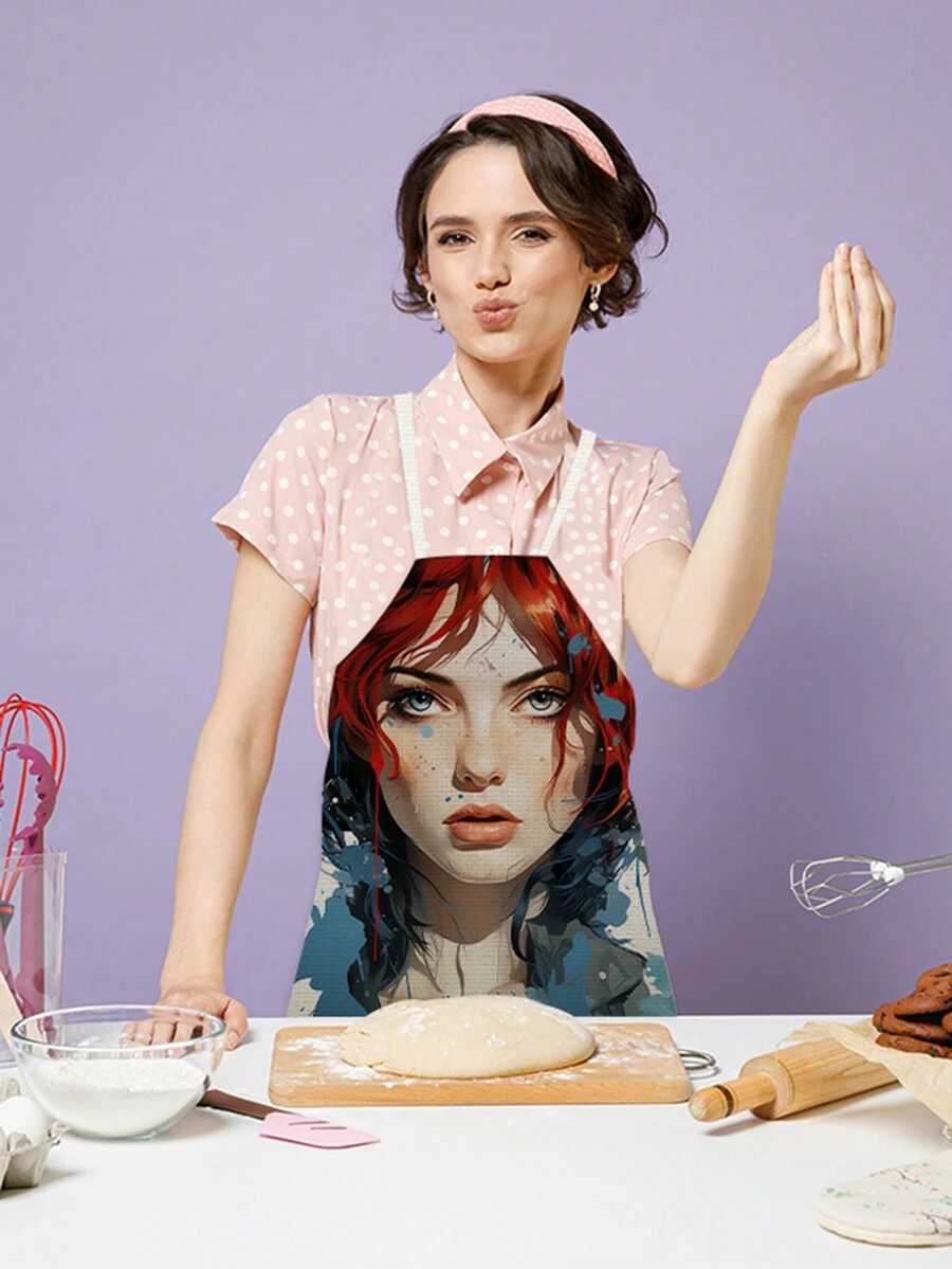 1件時尚亞麻圍裙,適用於成年女性 - 藍色 - 查看 1