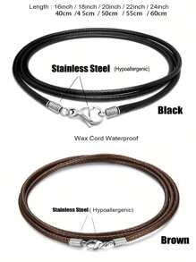 Leather Necklace Cord With Clasp, 16inch-24inch Braided Rope Necklace For Men Women  Stainless Steel Clasp, 2mm Black Leather Cord Necklace Brown Leather Necklace