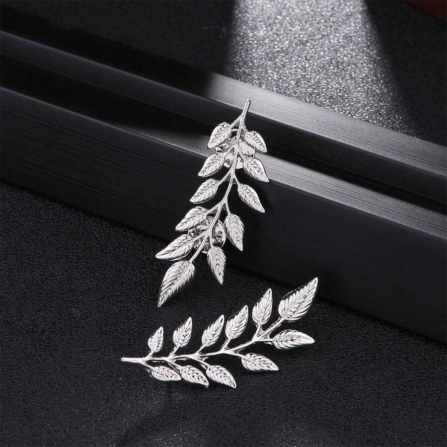 2pcs Popular Gold/Silver Tree Leaves Brooch, Shirt Collar Clip For Men And Women - Silver - View 1