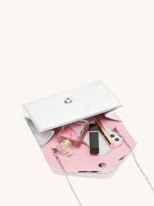 十字圖案腰帶,帶 V 形金屬扣,可拆卸鏈條,可斜挎 - 銀色 - 查看 4