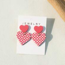 1對浪漫情人節心形豹紋嘴唇塗鴉效果聚合物粘土質地亞克力垂墜耳環,適用於女士/情侶派對 - 彩色 - 查看 11