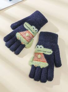 1對恐龍設計五指毛絨針織手套,適合3-12歲兒童,冬季男孩/嬰兒/兒童手部保暖 - 藏蓝色 - 查看 8