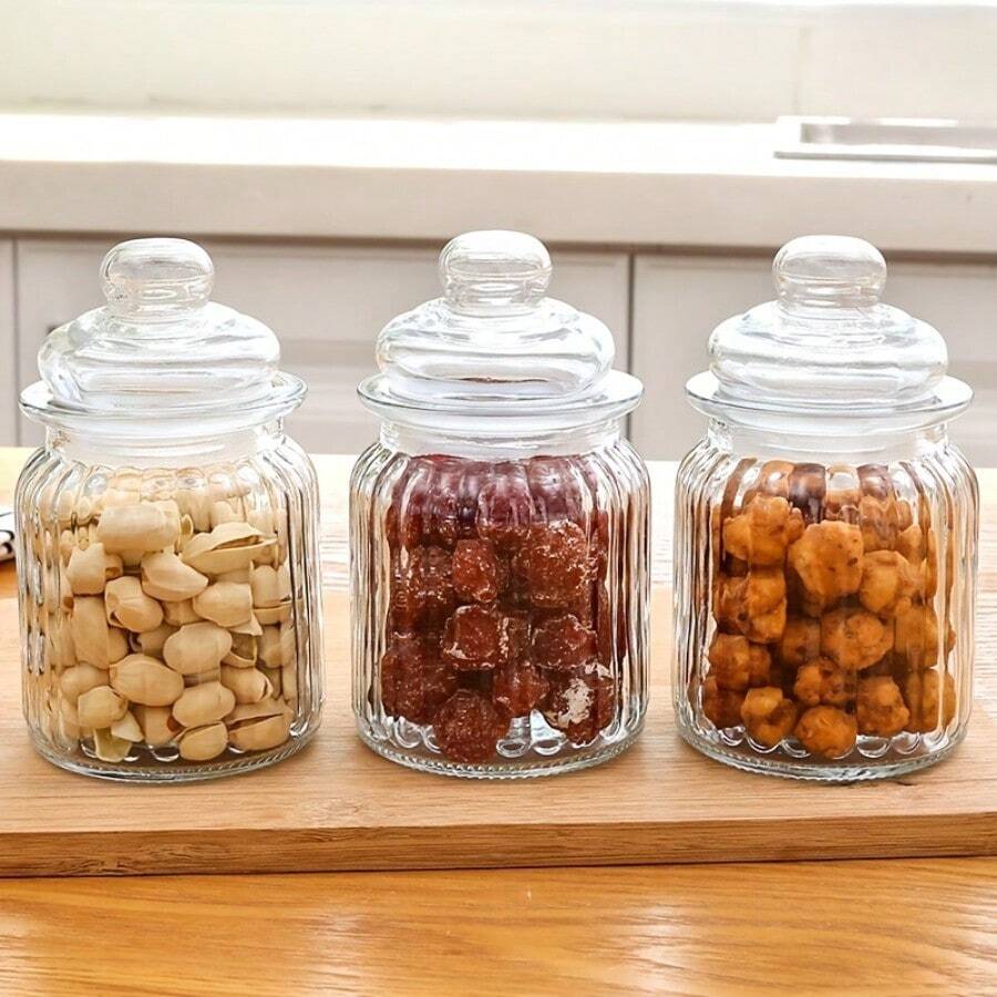 1pc Airtight Glass Jar With Lid To Store Tea, Coffee, Candies, Biscuits, Etc. - Perfect For Kitchen And Restaurant Tables - Clear - View 1