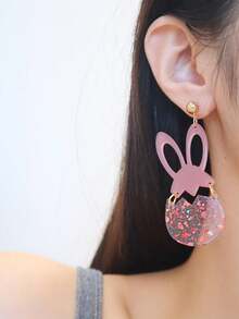 1 par de pendientes de Pascua con forma de conejo y huevo de acrílico, con diseño de oreja de conejo transparente y brillante, joyería divertida y personalizada, accesorio de regalo para fiestas - conejo - Ver 7