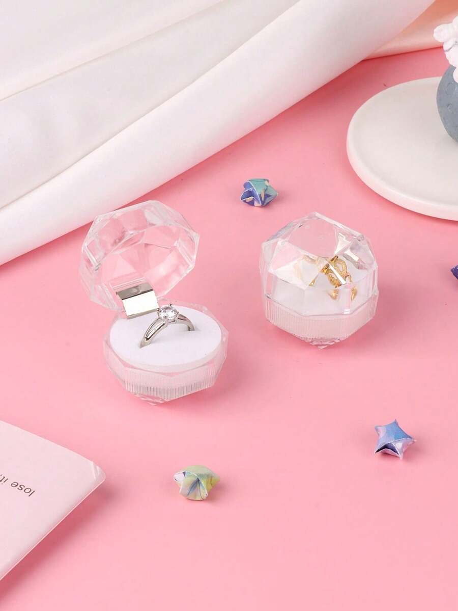 1個時尚白色八角形亞克力戒指收納盒,適用於婚禮、日常使用和節日禮品包裝 - 白色 - 查看 1