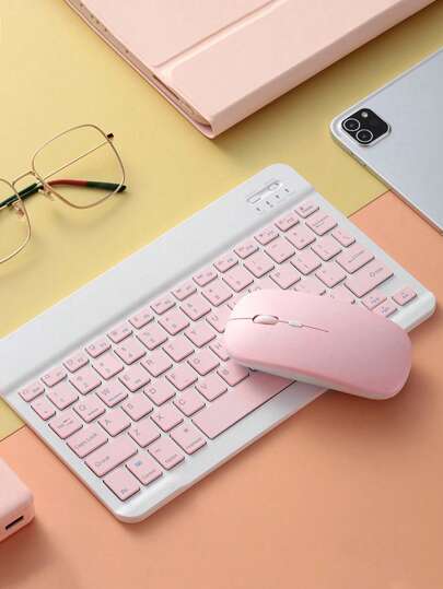Conjunto de teclado e mouse sem fio ultrafino, miniportátil, carregamento de teclado fino e silencioso, compatível com iPad, tablet, laptop, teclado de computador de escritório
