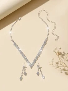 1套新娘婚紗配爪鏈和玻璃鑽石 - 白色 - 查看 3