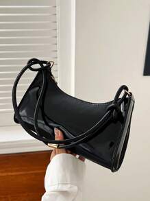 Solid Color & Minimalist & Luxury & Hobo Shoulder Bag For Men - Black - View 7