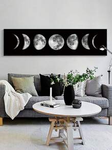 1張黑白月蝕畫布油畫,現代極簡風格客廳/臥室/床頭裝飾,無框畫 - 黑與白 - 查看 1