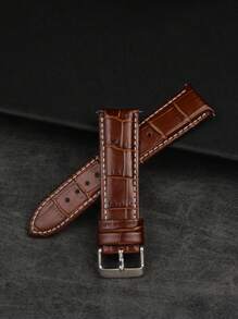 Wristitani 1 Miếng Không giới tính Da thật Watch Band  Với Màu bạc Khóa & Thích hợp Đối với Cổ điển Cây tre Kết cấu Dây đeo đồng hồ - Đen A - Xem 2