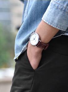 Wristitani 1 Miếng Không giới tính Da thật Watch Band  Với Màu bạc Khóa & Thích hợp Đối với Cổ điển Cây tre Kết cấu Dây đeo đồng hồ - Đen A - Xem 6