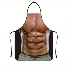 1pc Funny Muscle Man Apron - Waterproof Cooking Bib For Kitchen And Household Use - Multicolor - View 4