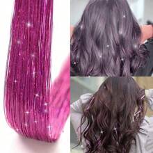 18入組剪式髮絲工具包,20英寸閃爍髮絲插夾式擴充,耐高溫仙女級閃亮髮絲,炫麗髮飾女士女孩專屬 - 玫瑰紅 - 查看 3