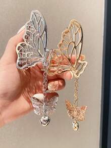 1入組金屬空心蝴蝶形鉗子，3D蝴蝶及發帶鉗，適用於髮捲、馬尾和半盤髮型 - 8CM - 查看 2
