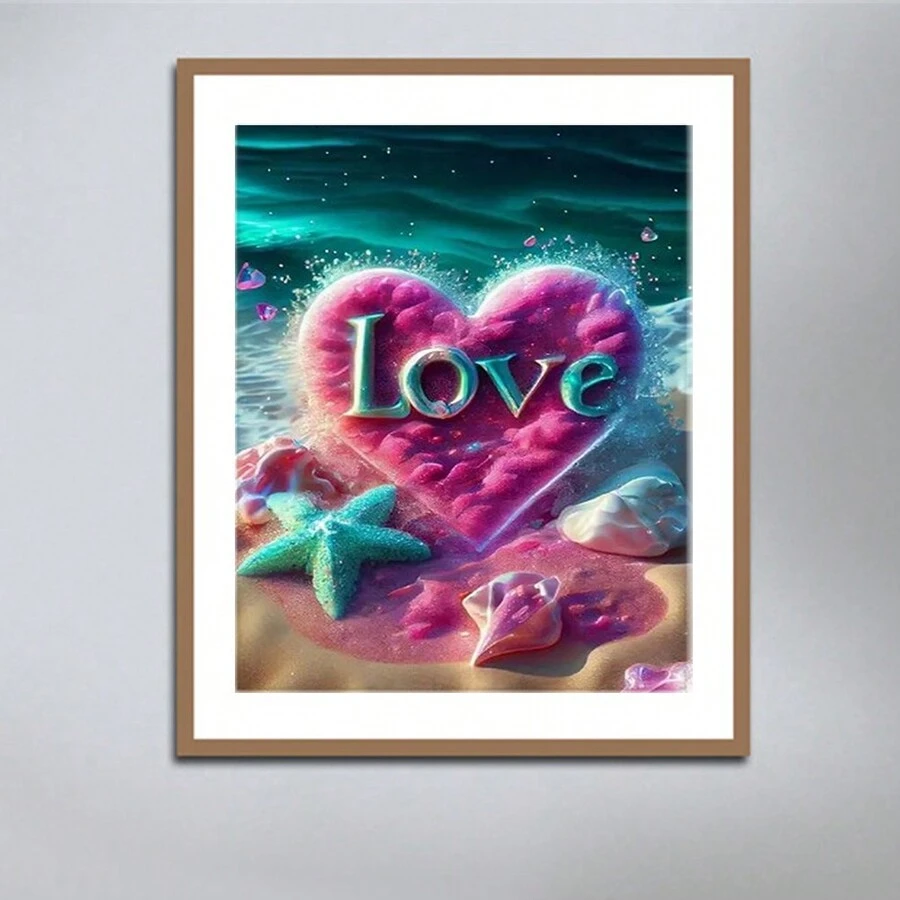 1 件全圓鑽石畫套裝心形海邊牆藝術鑽石馬賽克景觀家居裝飾 - 彩色 - 查看 1