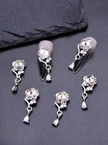 10pcs 3d Alloy Flower Design With Rhinestone And Pearl Decor Nail Art Decoration, Y2k Style Classic Nail Accessory - White - View 2