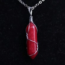 1個六角形人造水晶吊墜手工藝,天然石頭包絲玫瑰石英尖六角柱吊墜項鍊,女性用於製作療癒能量首飾和項鍊製作的掉貨 - 繞線吊墜項鍊 - 查看 25