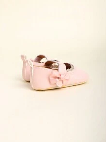 1pair Infant Girls' Sparkly Flower Edged Mary Jane Princess Shoes With Closure, Suitable For Spring & Autumn, 0-18 Months - Pink - View 6