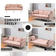 HOMEFUN Couches For Living Room Mid Century Modern Velvet Love Seats Sofa With 2 Pillows Loveseat Armrest For Bedroom Apartment Home Office - 粉色 - 查看 3