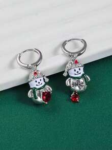 1pair Asymmetrical Zinc Alloy Rhinestone Decor Dangle Earrings With Colored Snowman & Santa Clause Shaped Pendants For Women'S Christmas Jewellery - Multicolor - View 10