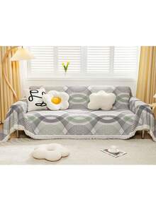 1pc Line Pattern Sofa Towel, Scratch-Resistant And Dirt-Resistant Machine-Washable Sofa Cover, Used For Bedroom Office Living Room Home Decoration, Four Seasons, Winter - 灰色 - 查看 1