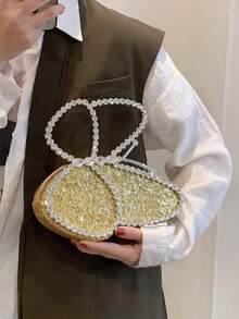 时尚艺术水钻晚装包，个性化风格派对手拿包蝴蝶形女士手提包 - 金色 - 查看 5