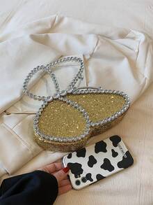 时尚艺术水钻晚装包，个性化风格派对手拿包蝴蝶形女士手提包 - 金色 - 查看 3