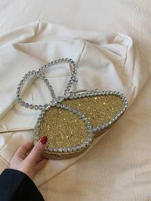 时尚艺术水钻晚装包，个性化风格派对手拿包蝴蝶形女士手提包 - 金色 - 查看 2