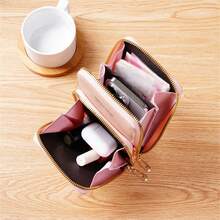 1個時尚的女性雙拉鍊錢包小型斜挎包純色公事包肩背深色手機袋中長款手機袋長錢包卡袋卡片組錢包錢夾,情人節禮物 - 粉色 - 查看 3