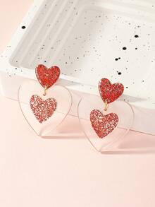 1對流行的2024情人節風格丙烯酸心形吊墜耳環,適合女性日常穿著 - 彩色 - 查看 4