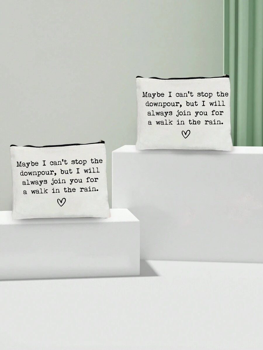 1 Pc Thinking Of You Gift Maybe I Can't Stop The Downpour Tough Times Gift Cosmetic Bag Positive Quote Makeup Bag Friend Going Through A Tough Time Care Package Case Gift For Her - White - View 1