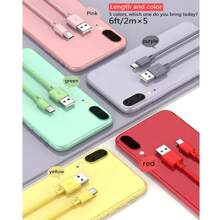 [5入組/6英呎] Usb Type C 充電線,usb A To Usb C 快速充電線,適用於三星 Galaxy A14 5g A13 A54 A53 S23 S22 Ultra S21 S20 A23 A24 A03s 7pro 6 Moto Android 手機 - 彩色 - 查看 2