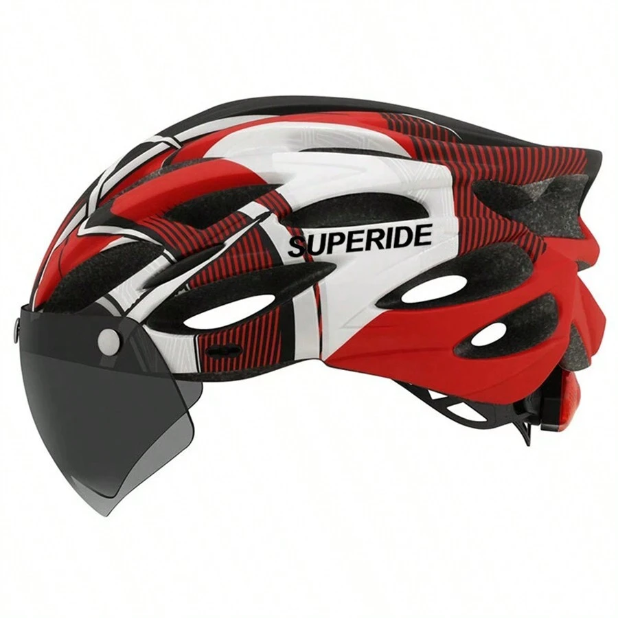SUPERIDE Road Bike Helmet With Goggles Sun Visor Rear Light In-Mold Bicycle Cycling Helmet - Multicolor - View 1
