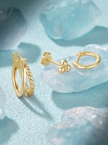 3Pcs	Women Earring Triangle  925 Sterling Silver Vintage Stud Earring 18K Gold Plated Perfect For Daily Wear As Festival Gift Fine Jewelry - Silver - View 5