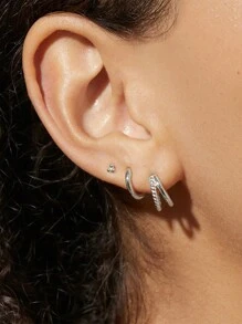 3Pcs	Women Earring Triangle  925 Sterling Silver Vintage Stud Earring 18K Gold Plated Perfect For Daily Wear As Festival Gift Fine Jewelry - Silver - View 6