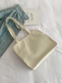 Stylish Korean Style Literary Alphabet Tote Bag, Large Capacity Canvas Bag Suitable For Students And Casual Occasions. - White - View 6