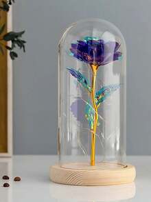 Preserved Rose With Glass Dome Decoration, Valentine'S Day Gift For Him/Her, Birthday Gift, Creative Artificial Flower Ornament - Purple - View 5