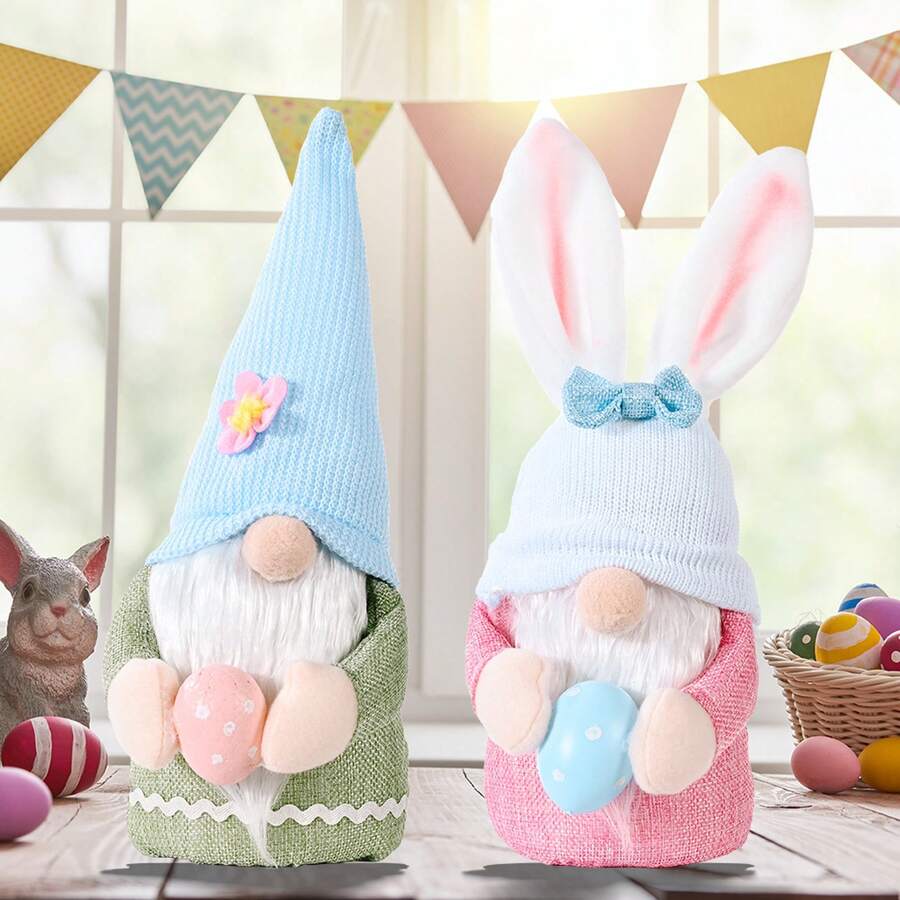 2pcs Dwarf Faceless Doll Plush Rabbit Doll Easter Bunny Gnomes Decor Cute Easter Ornaments For  Home Women Spring Decorations - Multicolor - View 1