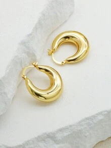 1 對/2 件金色時尚個性精緻愛心不鏽鋼女式圈形耳環 - 金色 - 查看 4