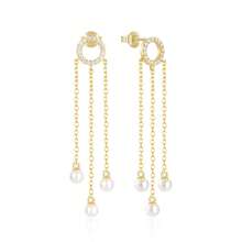 1對女士耳環流蘇珍珠925純銀浪漫吊墜耳環18k鍍金,適合作為節日禮物和派對的精美珠寶 - 金色 - 查看 13